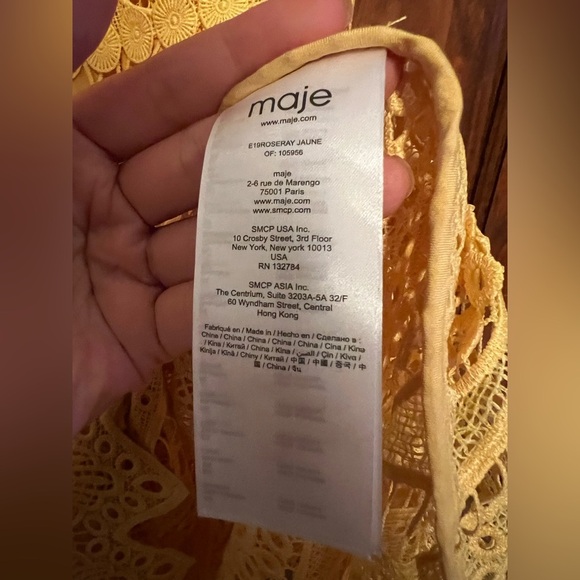 Maje Roseray Yellow Lace Midi Dress Size 2 - Picture 10 of 11